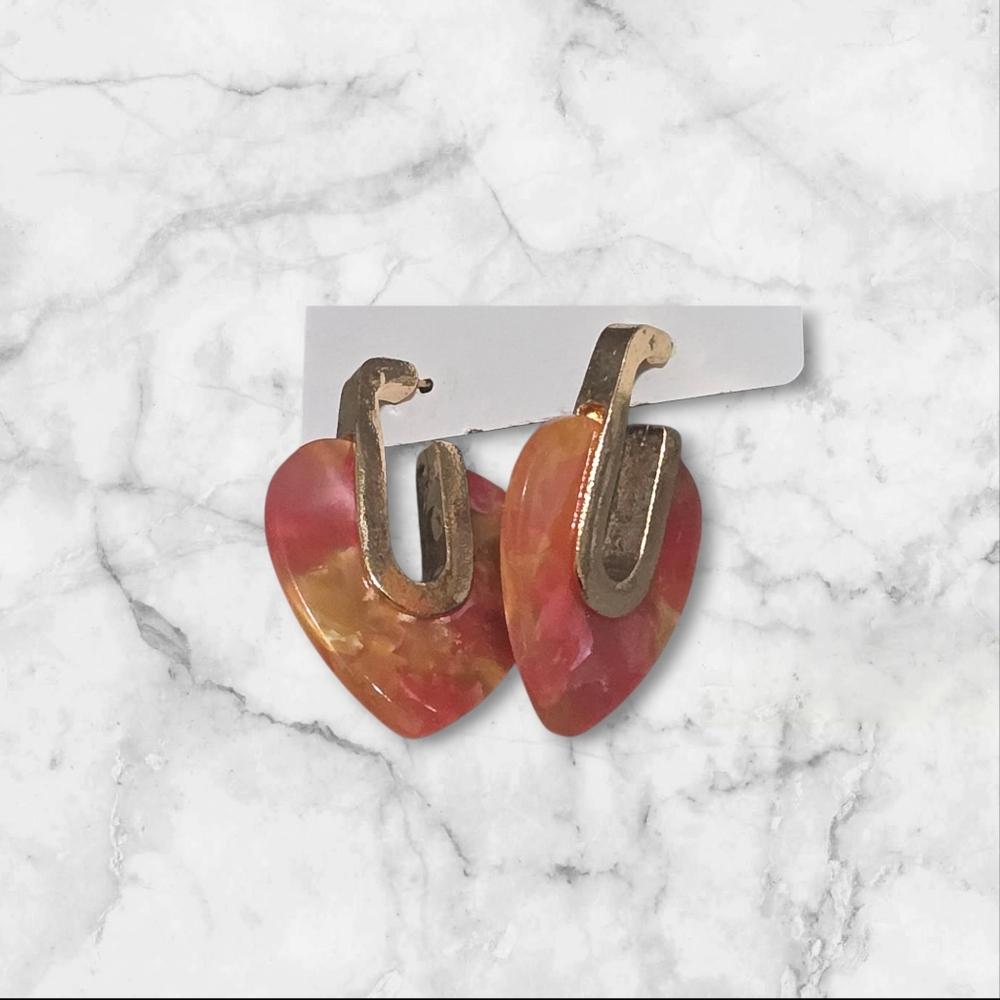 Gold and Red Heart Earrings